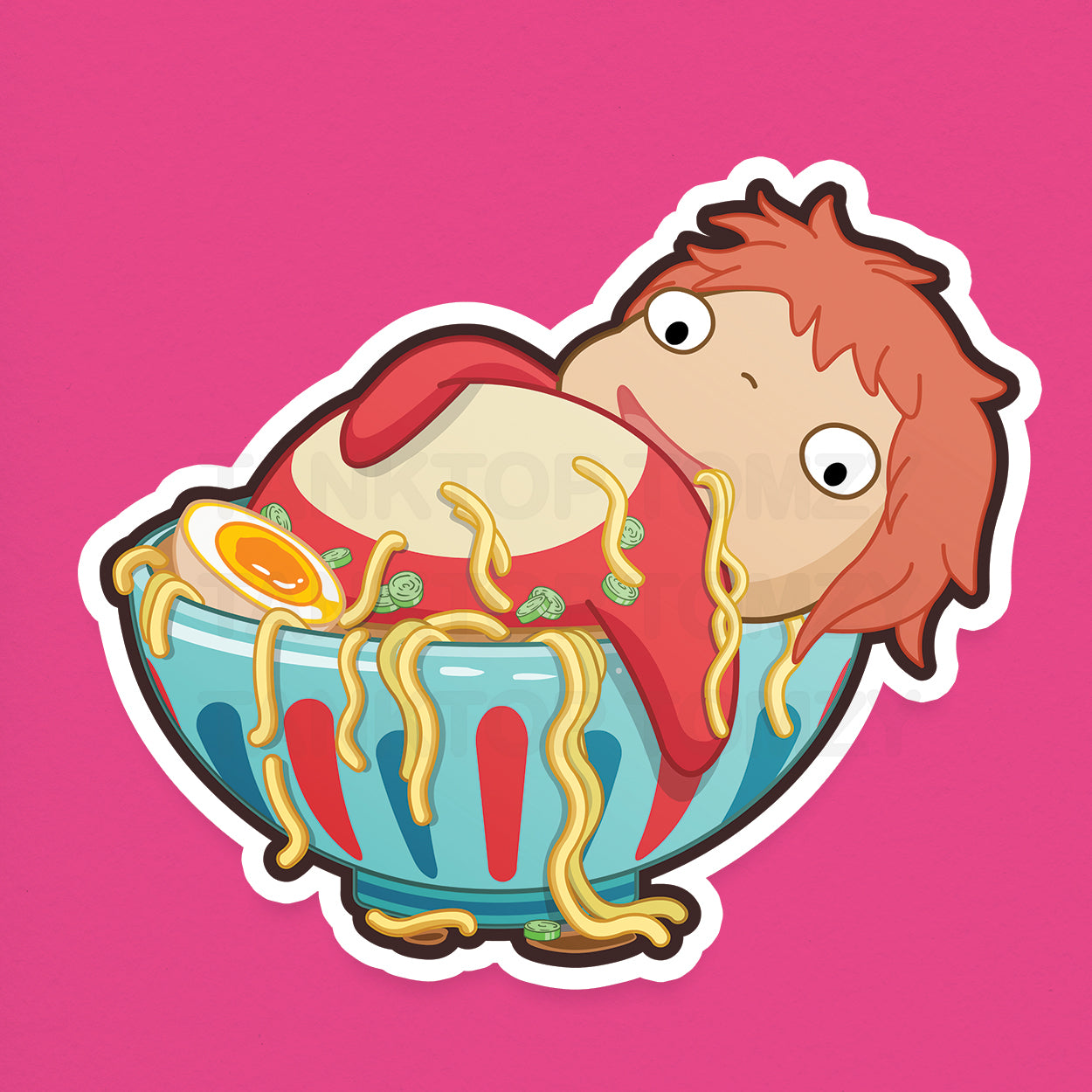 Ponyo loves Ramen! 3" Vinyl Sticker